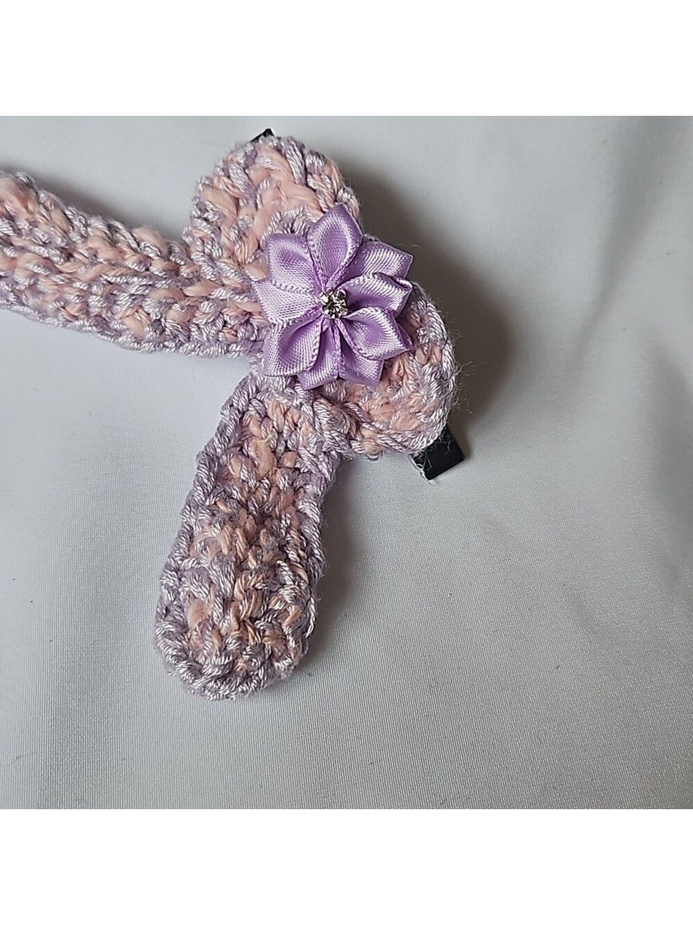 Hand Crafted Purple Crochet Bow Hair Clip Accessory 2.5" black alligator clip - Picture 5 of 17